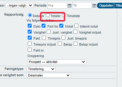 Rapport - timeforbrukregistrerte timer per kunde, oppdragsansvarlig og prosjekttypeprosjektår4