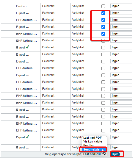 Sende fakturaer på nytt