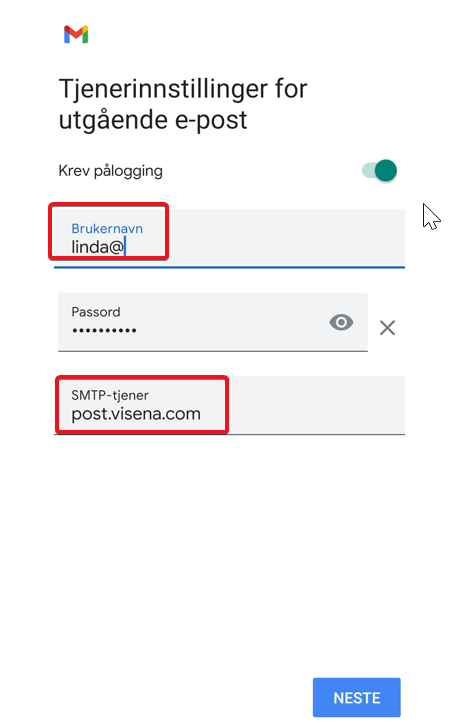 Sette opp Visena e-post på Android2