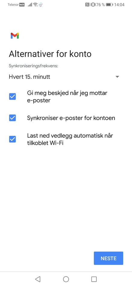 Sette opp Visena e-post på Android3