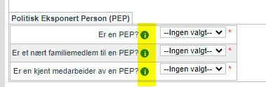 Spørsmål informasjon om PEP status - utvidelser kundekontrollen4