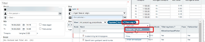 Timeføring  - visning av f.eks. kolonne for produkt i felt for aktivitet3