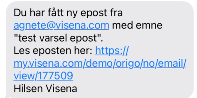 Varsel om e-post i Visena til en annen e-postadresse eller SMS2