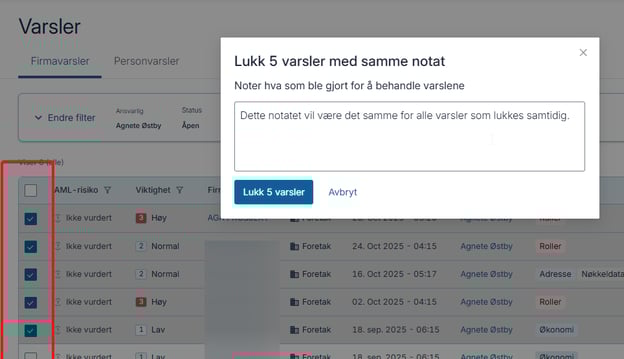 Varslingssenteret - lukke flere varsler samtidig
