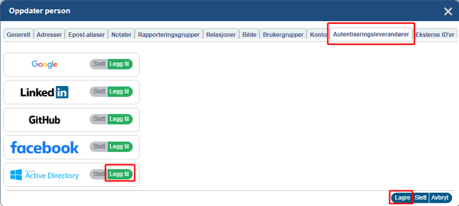 Velg Microsoft Active Directory som ekstern innloggingstjeneste2