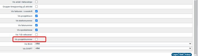vise prosjektnummer på utgående faktura1